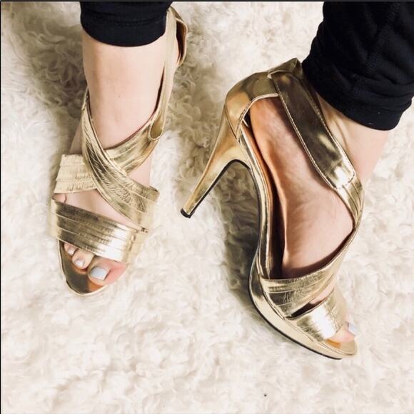 NEW ASOS QUPID Metallic Gold Wrap Strap Strappy High Heel Sandals Fau Leather 10 - Picture 2 of 7